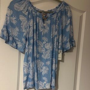 Chic Blue Floral Blouse for Women